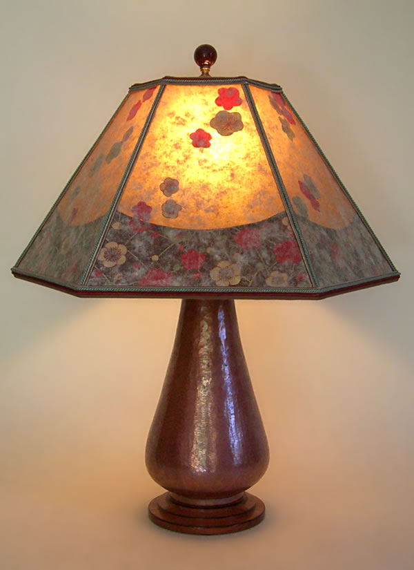 Hammered copper lamp cherry blossoms mica lamp shade | Sue Johnson