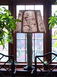 custom lamp shade with bamboo leaves and bamboo pottery lamp base