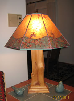 Alkyd Mica lamp shade with Cherry Blossom border and gold liner by Lynn Duncan
