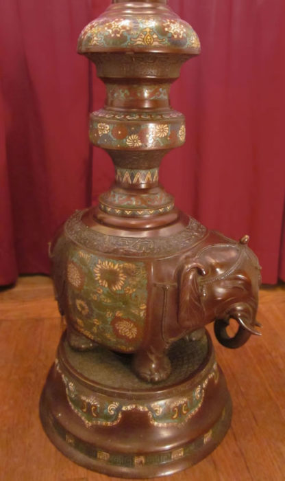 f01 Antique Japanese Champlevé Elephant Floor Lamp base