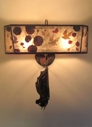 s00 Hanging Bat Metal Sconces, Unique mica shade with hand-cut bats among natural foliage