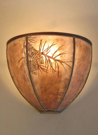 s274 Curved mica rustic sconce lights with hand-cut “Pine Bough” design