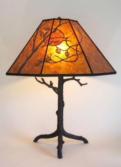 t00 Antique Cast Metal Tree Lamp with Mica Bat Shade