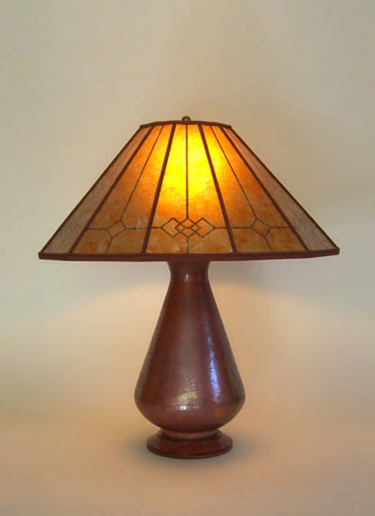 t224a Hammered recycled copper table lamp, Windowpane Mission Mica Lamp Shade