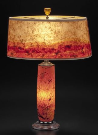 t281 Orange Glass Lamp - Hand blown Confetti Design with Modern Mica Shade