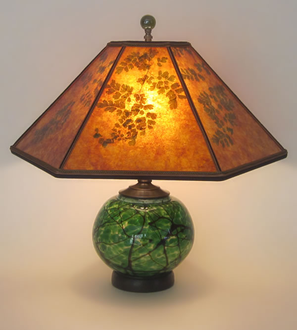 Hand N Green Glass Lamp With, Antique Art Glass Lamp Shades