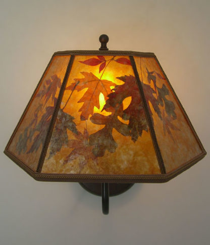 s213 Amber mica lamp shade with Autumn Leaves Brass Wall Sconce