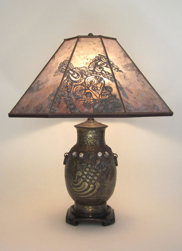 Antique Table Lamp With Turtle Dragon, Phoenix Lamps Shades And Antiques