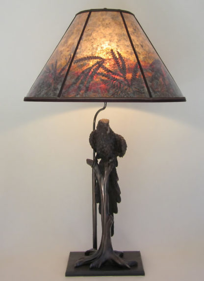 amt05 Antique metal lamp “Jungle Parrot”, mica lampshade “Sunrise in Parrot Land”