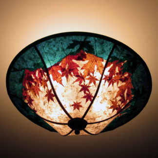 c264 Red Maple Leaves in the Midnight Moon Round Mica Ceiling Light