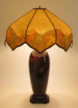 t00 Antique Weller Pottery Lamp, “Louwellsa”, Hand-painted Autumn Colors parchment paper lamp shade Carmen Nunez