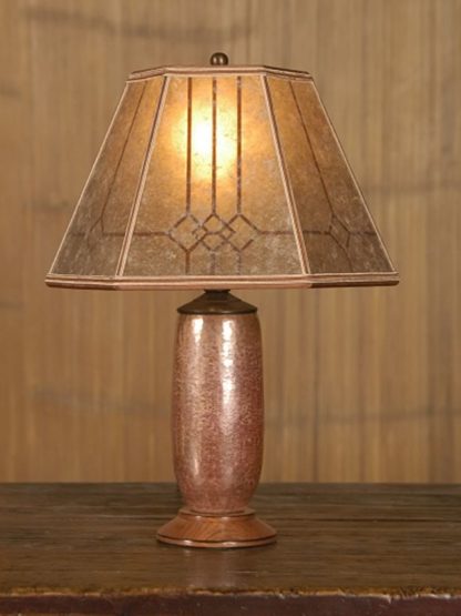 t155 Mexican Copper Desk Lamp, Mission Mica Lampshade with Windowpane design