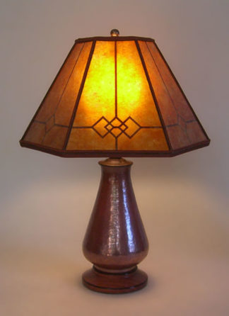 t222  Copper Small Table Lamp, Amber Windowpane Mica Mission Lamp Shade