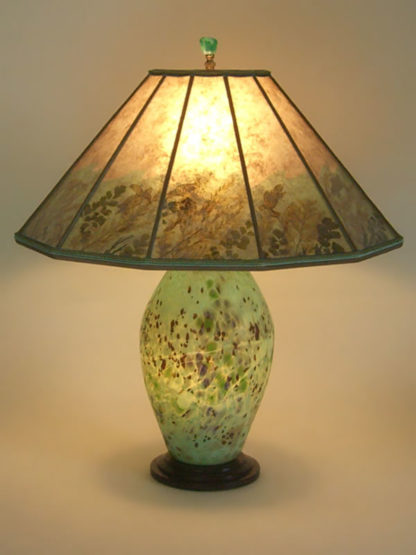 t231 Lighted American Art Glass lamp base from the Lindsay Studio, Mica Shade with Sea Turtles