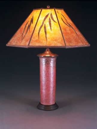 t98 Mexican hammered copper table lamp, Mica Lampshade with Eucalyptus Leaves