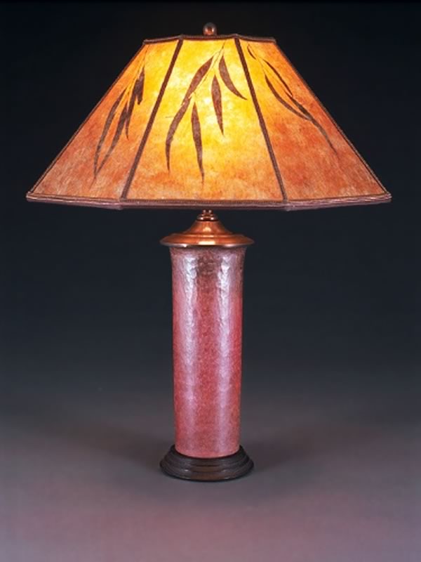Mexican Hammered Copper Table Lamp Base, Amber Mica Floor Lamp