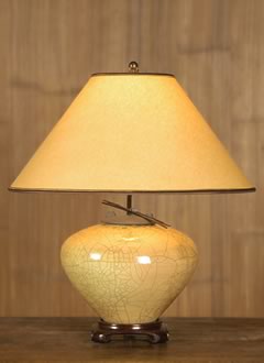 t153a Asian Gold Raku Table Lamp, Toned Parchment Paper Lampshade