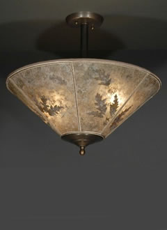 Natural Oak Leaves Round Mica Lamp Shade Ceiling Light Fixture