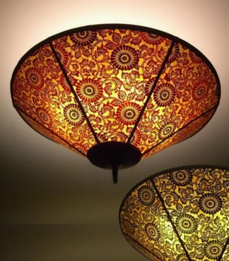 Mica Ceiling Lamp With Red Japanese Stencil Paper
