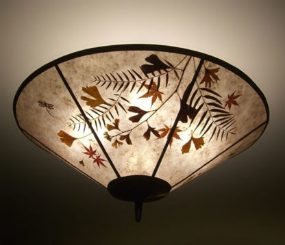 Natural mica dragonfly & leaf lamp shade ceiling light fixture