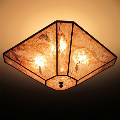 Egrets & Herons cut corner square Mica Ceiling Lamp shade