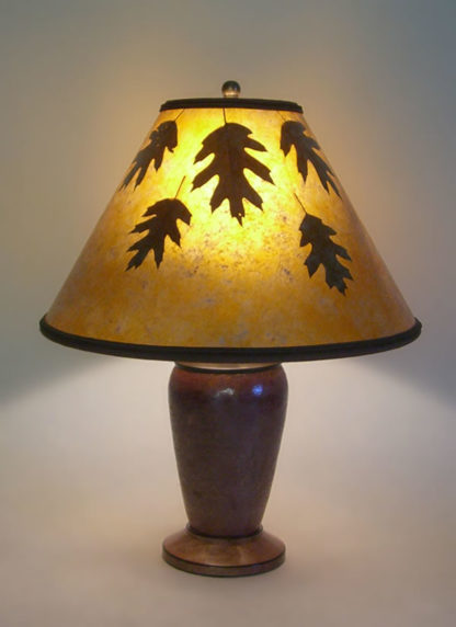 Mexican copper lamp Amber Mica Lamp Shade with Oak Leaves