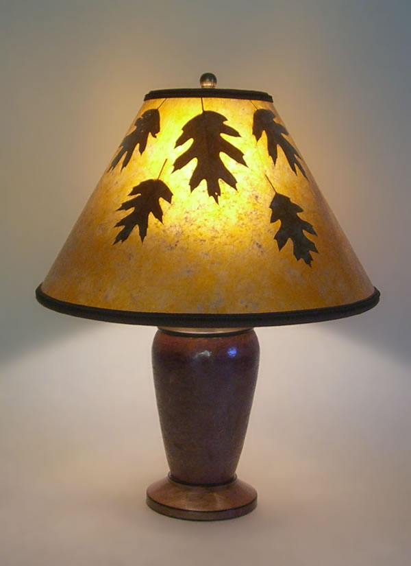 Mexican copper lamp Amber Mica Lamp Shade with Oak Leaves 