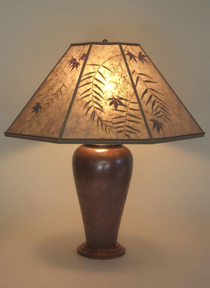Copper Table Lamp Mica Lamp Shade with Pepper leaves and small red maple leaves