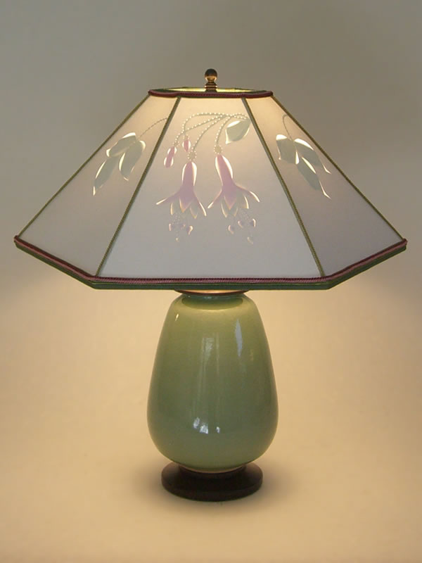 Celadon Green Lamp Hexagonal Hand Cut, Hand Painted Table Lamp Shades
