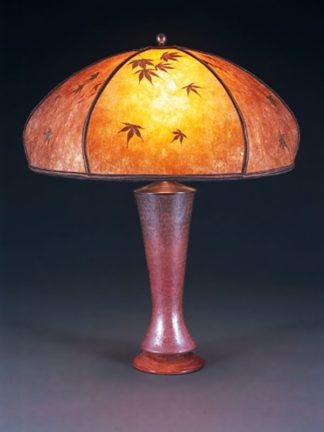 t97 Copper bedside lamp, Amber Bent Mica Lampshade