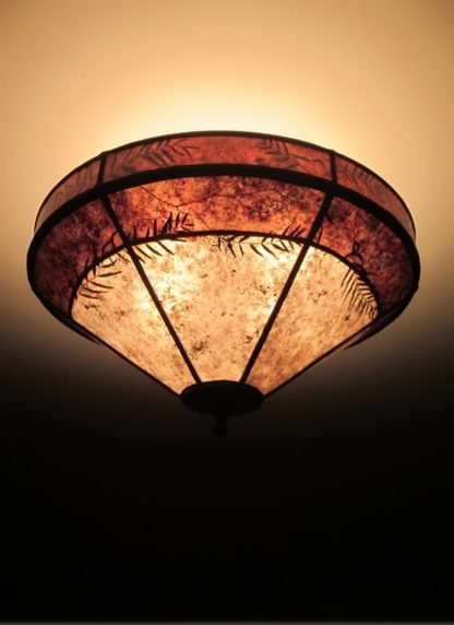 c307 Mica Hanging Ceiling Light Fixture with Natural Foliage and Rich Brown Border