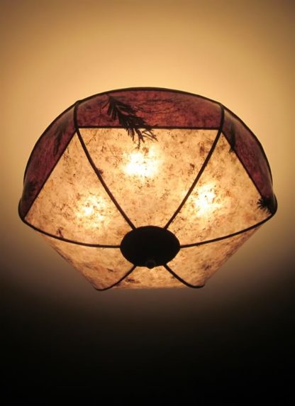 c308 Bowl-shaped Mica Hanging Light with Brown Border and Natural Foliage