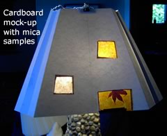 mica samples in a custom lamp shade mock-up