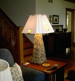 mica samples in a custom lamp shade mock-up