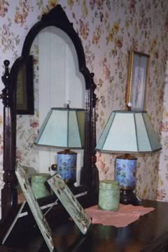 Pale blue parchment paper works beautifully on this painted glass table lamp.