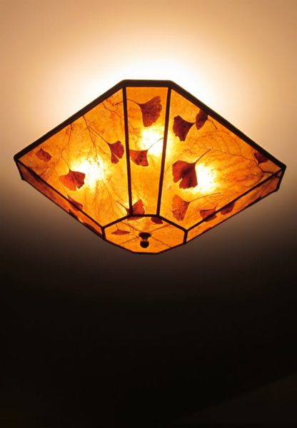 c315 Cut-Corner Square Amber Ceiling Light “Ginkgos Galore”