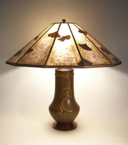 t175 Arts & Crafts Lighting Lonesomeville Pottery Ginkgo Table Lamp 12-panel Mica shade