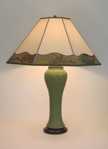 t334 Lonesomville green dragonfly lamp with tsuru border