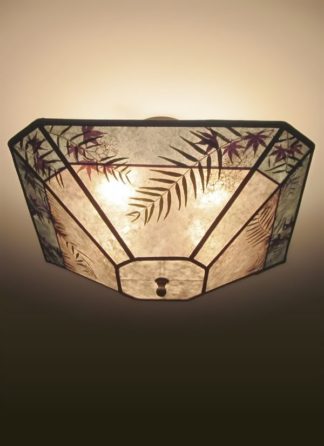 C 327 Cut-corner square alkyd ceiling light mica with seaglass blue border, and natural foliage