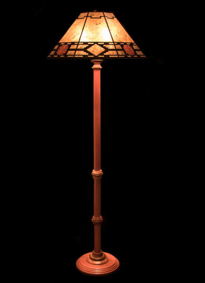 F353 Turned Bubinga Standing Lamp, Mica Octagon with “Caballero” Design