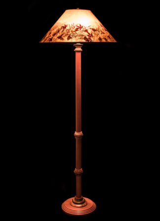 F355 Bubinga Pole Lamp, Round Mica Lamp Shade with Natural Leaves