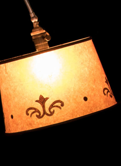 F356 “Big Loop” Bridge Lamp, Round Amber Mica Lampshade -detail-close