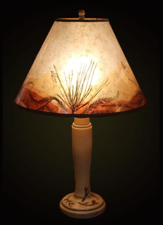 T361 Spalted Maple table lamp, mica lampshade with pine and fir needles