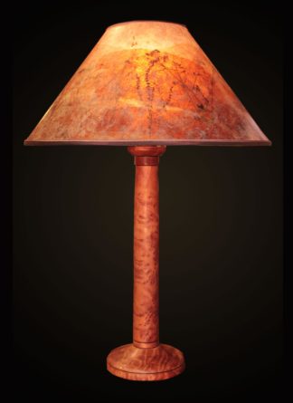 T363 Hand-turned Redwood Burl Lamp by Bill Jabas, Round Mica Lampshade with Red Grass and Anise