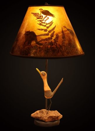 T375 Carved Roadrunner lamp with Mica lampshade