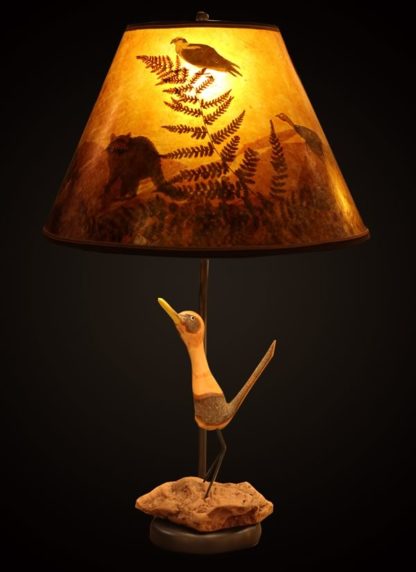 T375 Carved Roadrunner lamp with Mica lampshade