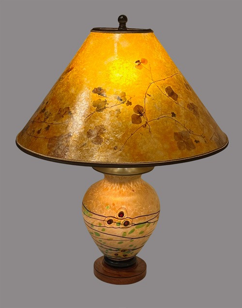 Sue Johnson SALE Lamp 28 E, Hand-thrown terracotta lamp with hand-cut birds and leaves - Nicaragua